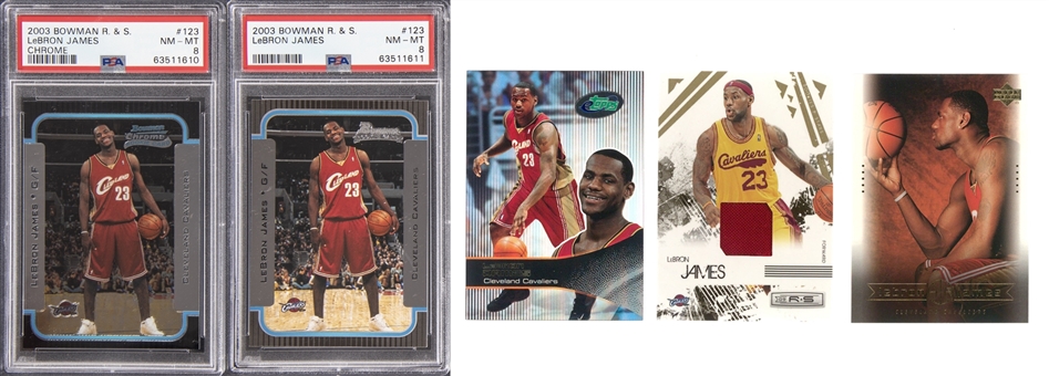2003/04-2009/10 Topps/Bowman, Panini and UD LeBron James Quintet (5 Different) – Featuring Two PSA-Graded Rookie Card Examples